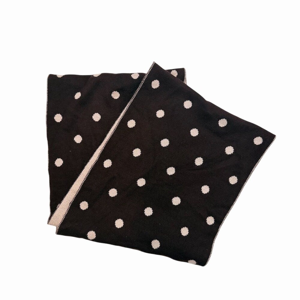 New York & Company Reversible Knit Scarf Black Beige Polka Dot Rectangle One Sz